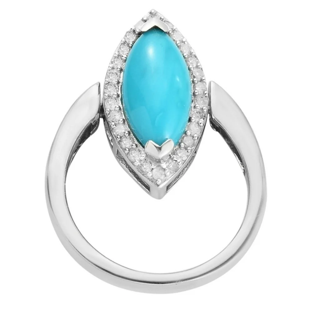 NWT American Natural Arizona Sleeping Beauty Turquoise & Whi Diamond Ring Size 7 - Picture 11 of 13